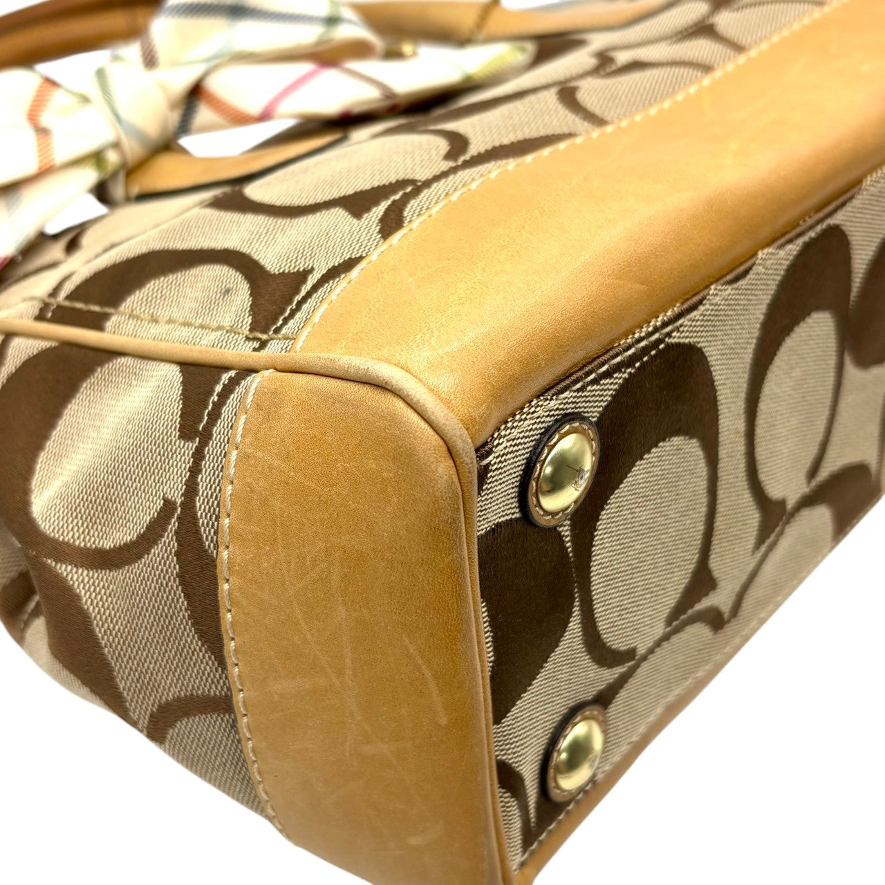 コーチ COACH ハンドバッグ トートバッグ シグネチャー キャンバス レザー 本革 ブラウン 茶色 ベージュ ゴールド金具 ワンショルダー 肩掛け 自立可 ターンロック スカーフチャーム 鞄 カバン レディース お出かけ 普段使い F12463 s20