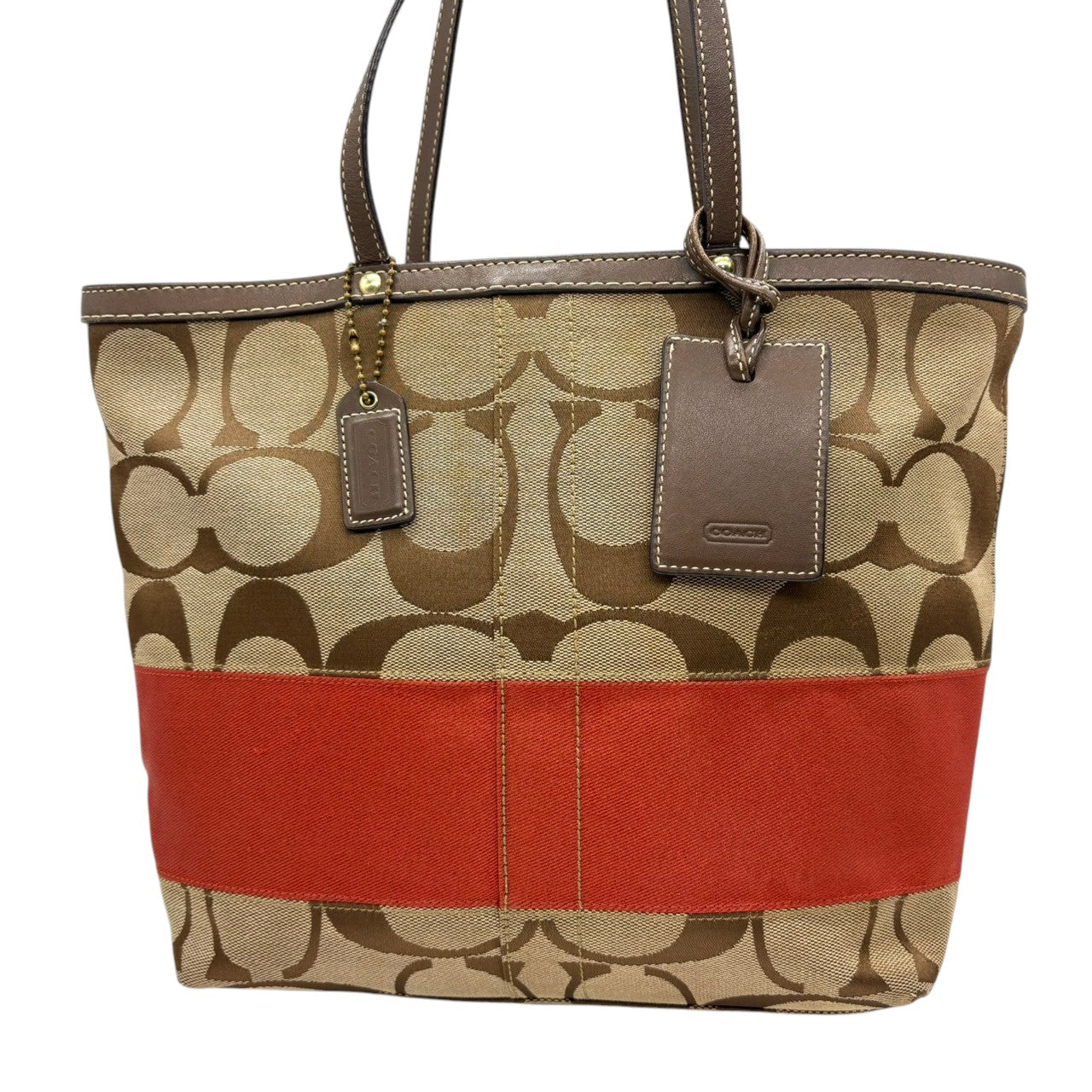 コーチ COACH トートバッグ ワンショルダー 自立可 シグネチャー キャンバス レザー ブラウン 茶色 オレンジ レディース エレガント クラシック カジュアル お出かけ デイリーユース 通学 マチあり 定番 人気 カバン 鞄 ロゴ ゴールド金具 s20