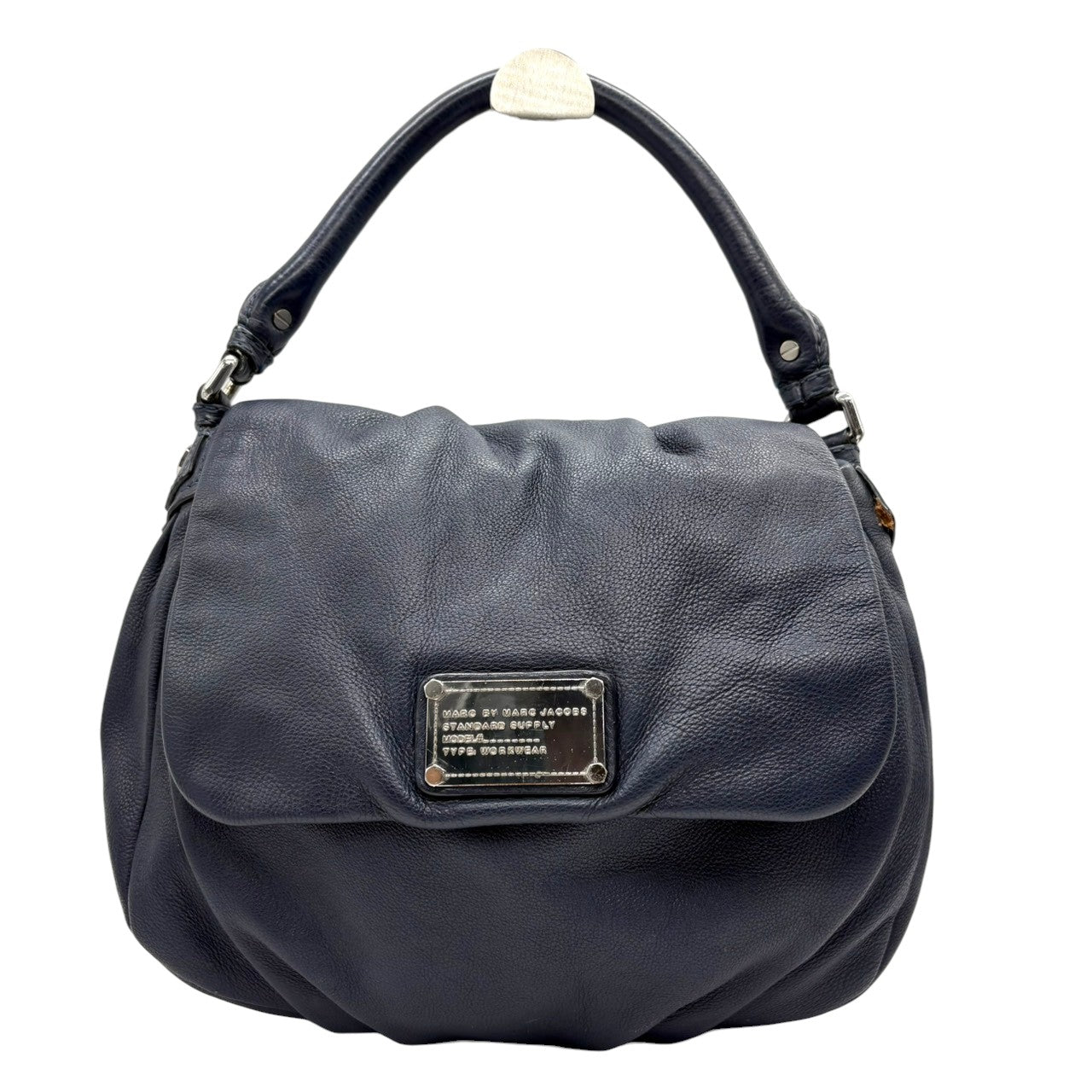 マークバイマークジェイコブス Y2K MARC BY MARC JACOBS ハンドバッグ レザー 本革 ブルー ネイビー 青 紺色 レディース エレガント クラシック カジュアル デイリー フラップ ロゴ シルバー金具 お出かけ 上品 シンプル 鞄 s20