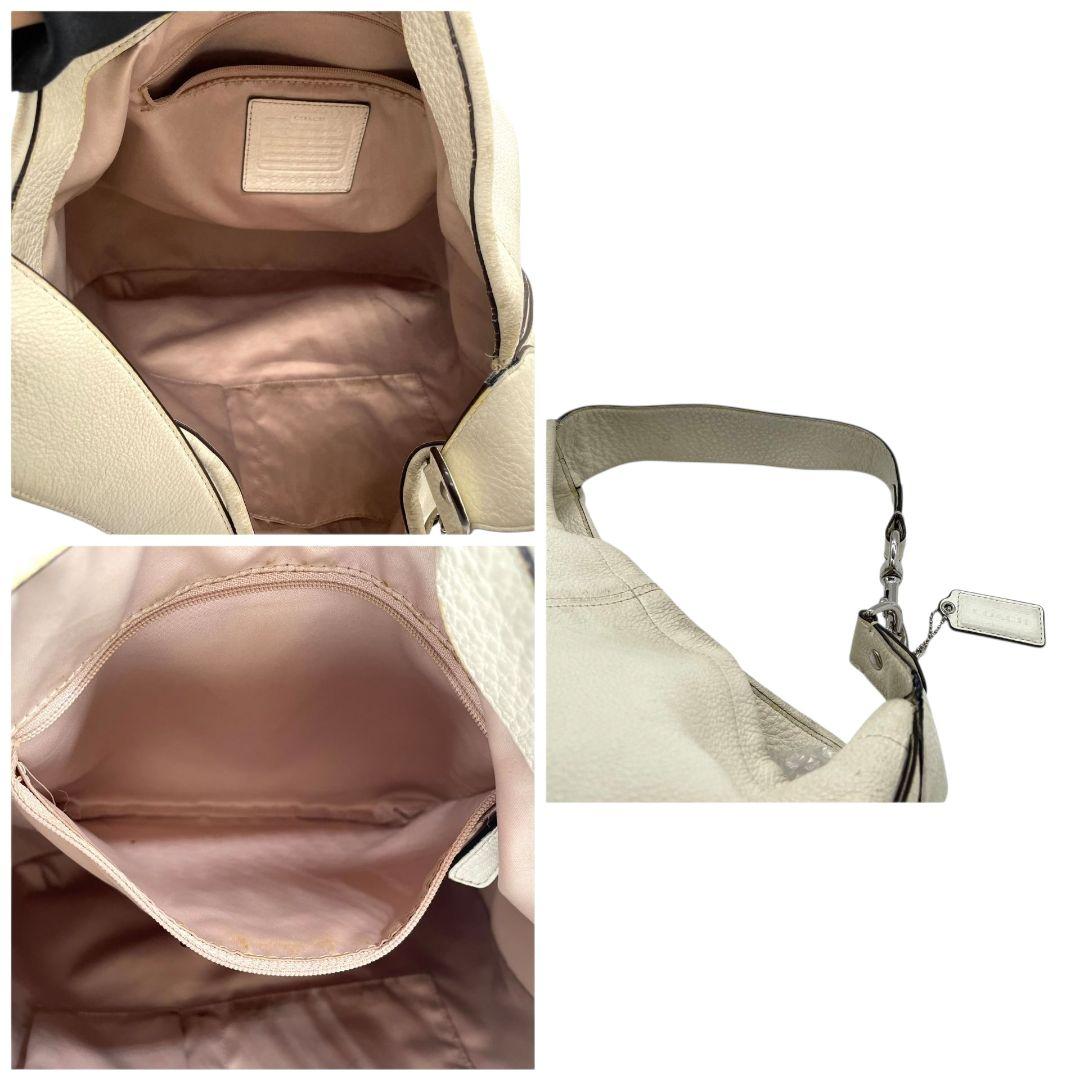 コーチ　ハンドバッグ　白　ワンショルダー　ホーボー　A4収納　COACH　T4　トートバッグ　レザー　本革　肩掛け可　肩かけ可　シルバー金具　ロゴタグ　ロゴプレート　F31287　ホワイト