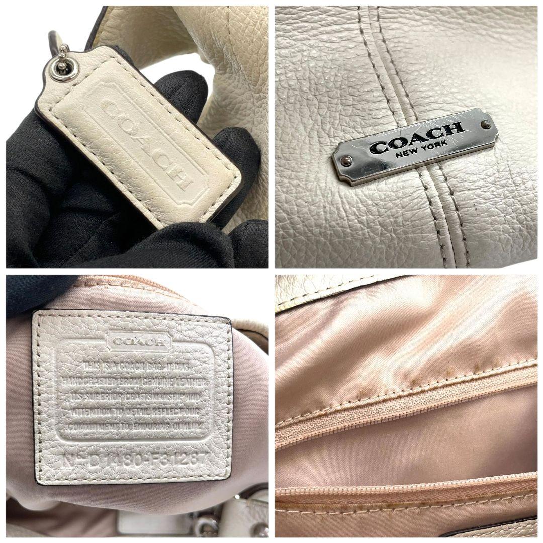 コーチ　ハンドバッグ　白　ワンショルダー　ホーボー　A4収納　COACH　T4　トートバッグ　レザー　本革　肩掛け可　肩かけ可　シルバー金具　ロゴタグ　ロゴプレート　F31287　ホワイト
