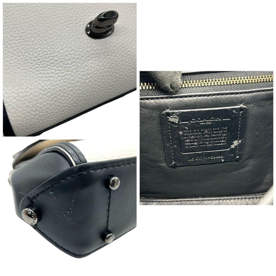 コーチ ショルダーバッグ 黒 ブラック 白 ホワイト 型押し フラップ チェーン ターンロック レザー 本革 斜め掛け可 自立可 チャーム付き ロゴプレート 本物保証 鑑定済 オシャレ COACH 59498 s67