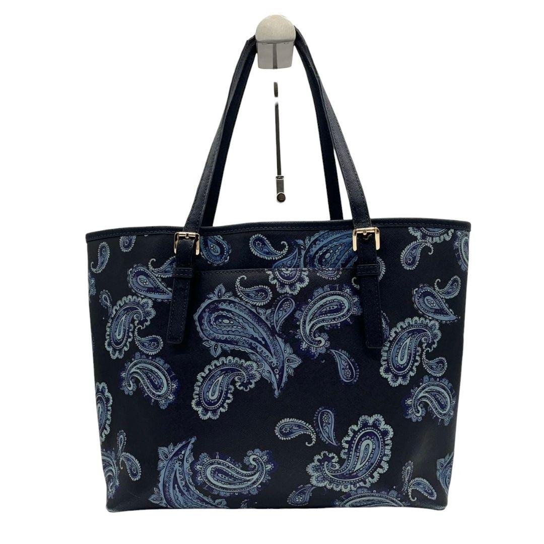 マイケルコース　トートバッグ　紺　ペイズリー柄　ワンショルダー　レザー　T7　ハンドバッグ　MICHAEL KORS　A4収納　本革　肩掛け可　肩かけ可　ゴールド金具　ロゴプレート　ネイビー