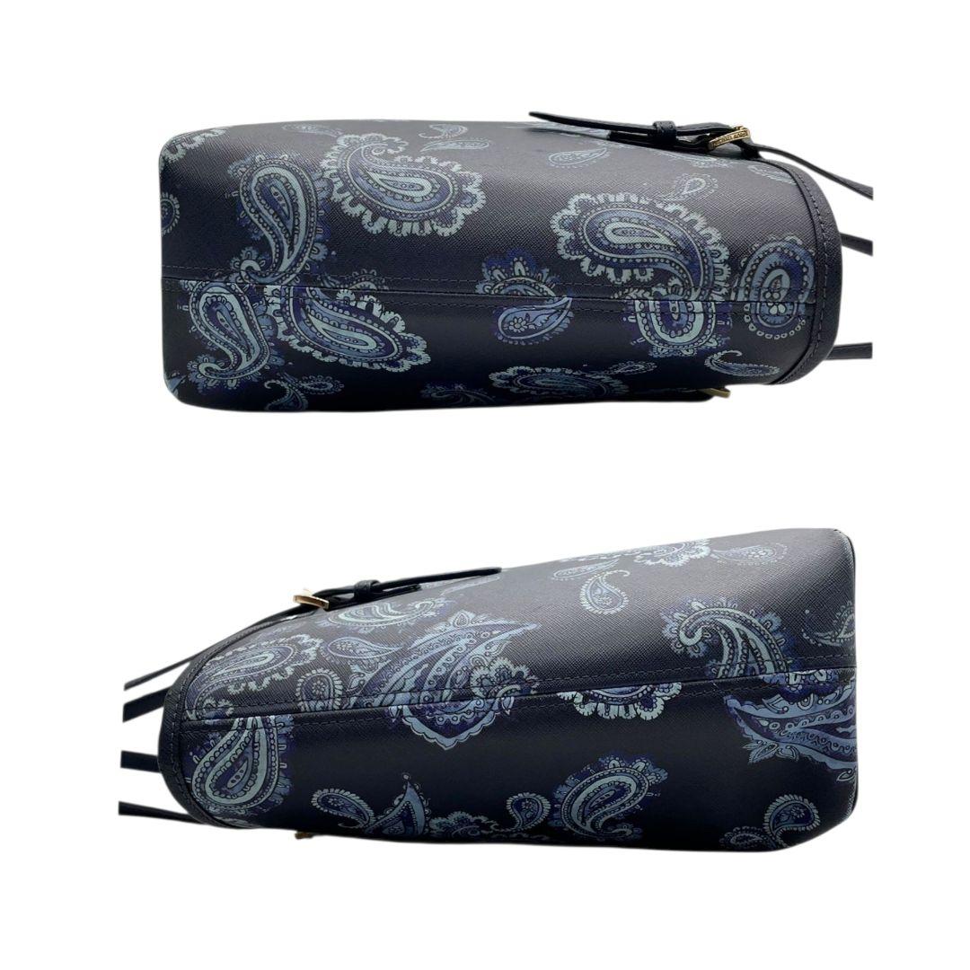 マイケルコース　トートバッグ　紺　ペイズリー柄　ワンショルダー　レザー　T7　ハンドバッグ　MICHAEL KORS　A4収納　本革　肩掛け可　肩かけ可　ゴールド金具　ロゴプレート　ネイビー