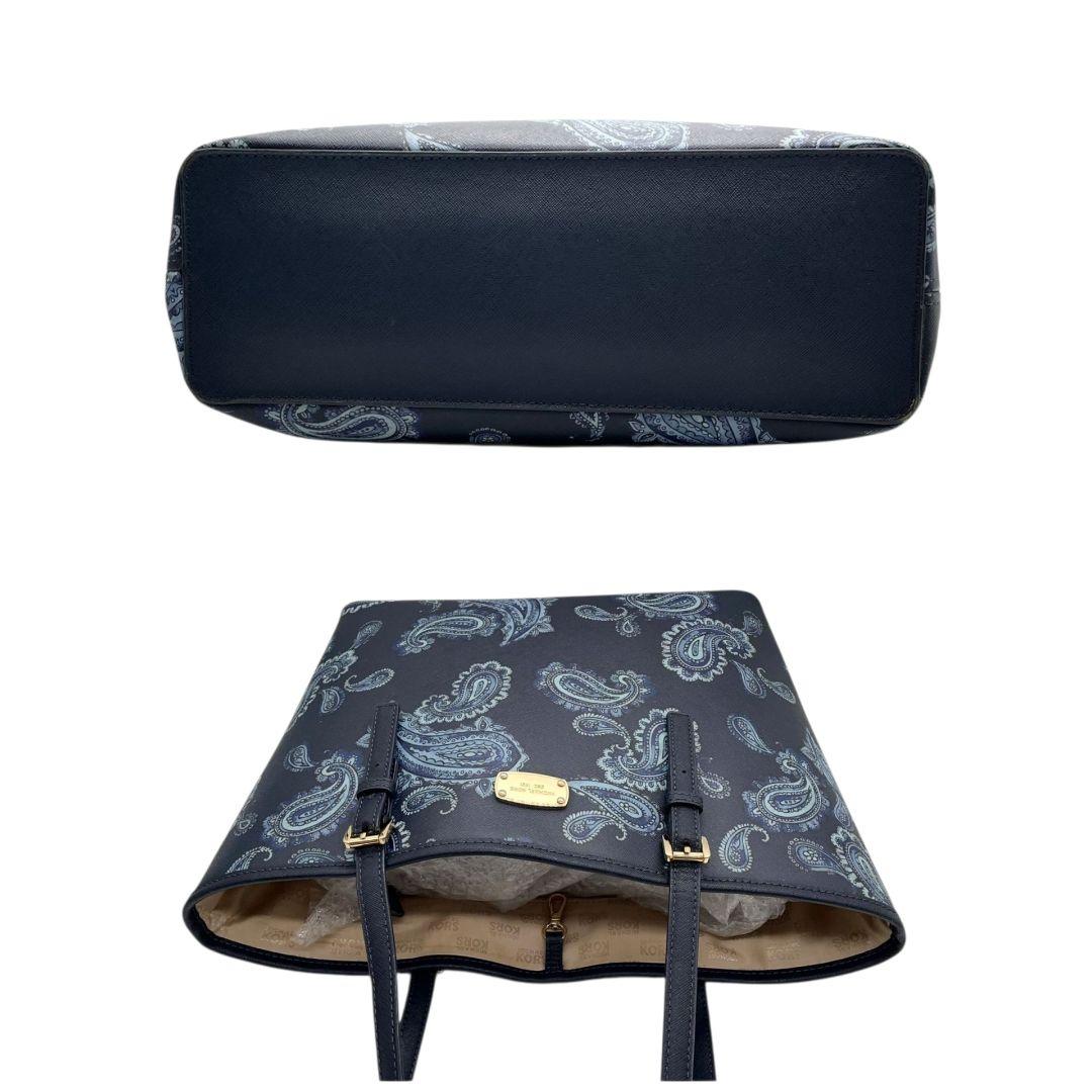 マイケルコース　トートバッグ　紺　ペイズリー柄　ワンショルダー　レザー　T7　ハンドバッグ　MICHAEL KORS　A4収納　本革　肩掛け可　肩かけ可　ゴールド金具　ロゴプレート　ネイビー