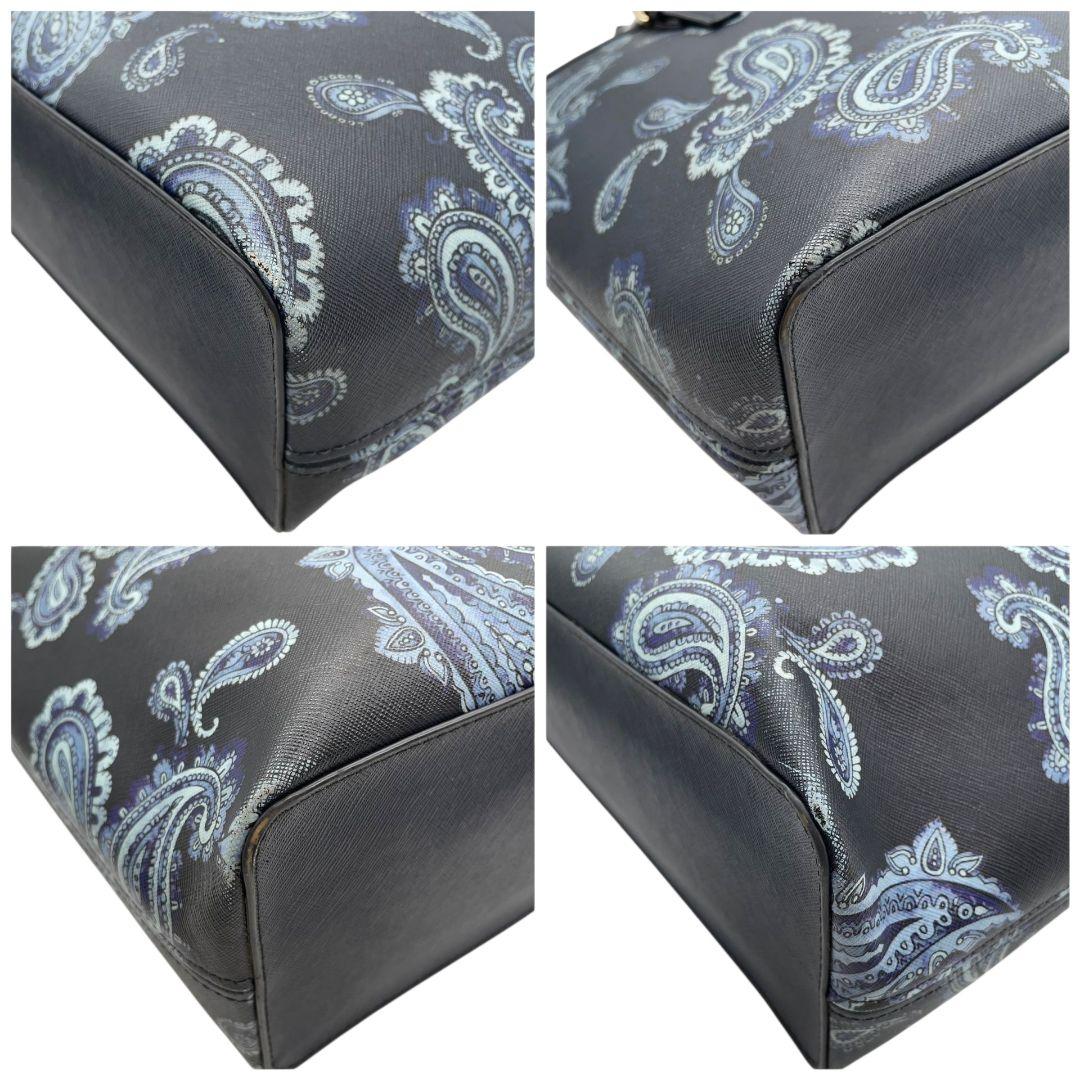 マイケルコース　トートバッグ　紺　ペイズリー柄　ワンショルダー　レザー　T7　ハンドバッグ　MICHAEL KORS　A4収納　本革　肩掛け可　肩かけ可　ゴールド金具　ロゴプレート　ネイビー