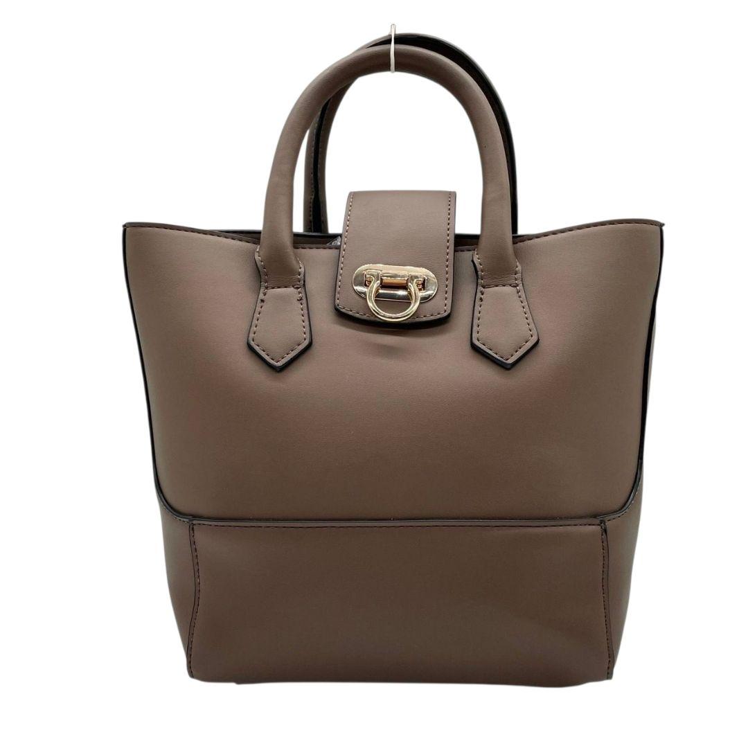 ノーブランド　ハンドバッグ　茶　フラップ　2way　レザー　s69　ショルダーバッグ　トートバッグ　斜め掛け可　本革　ゴールド金具　ターンロック　ブラウン