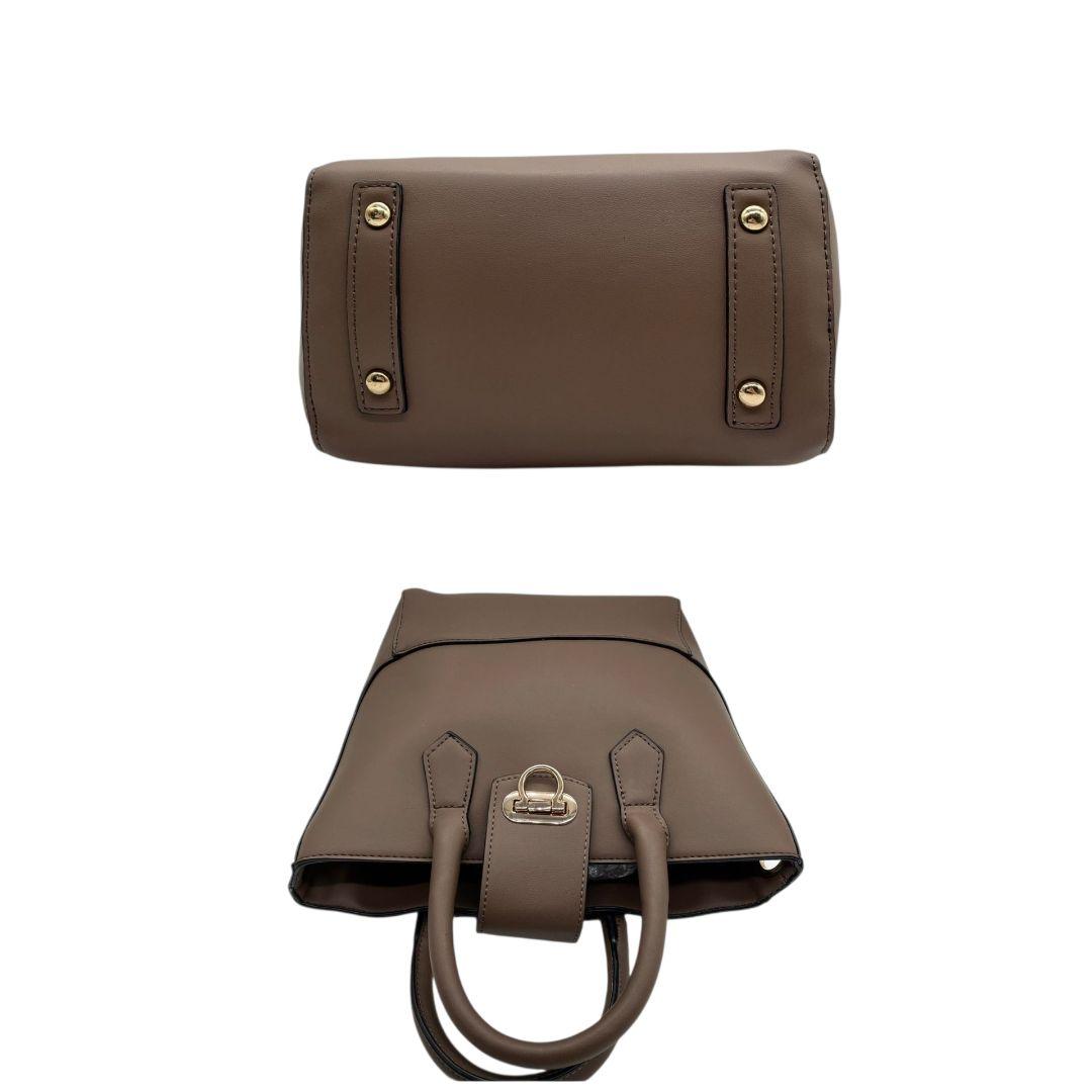 ノーブランド　ハンドバッグ　茶　フラップ　2way　レザー　s69　ショルダーバッグ　トートバッグ　斜め掛け可　本革　ゴールド金具　ターンロック　ブラウン