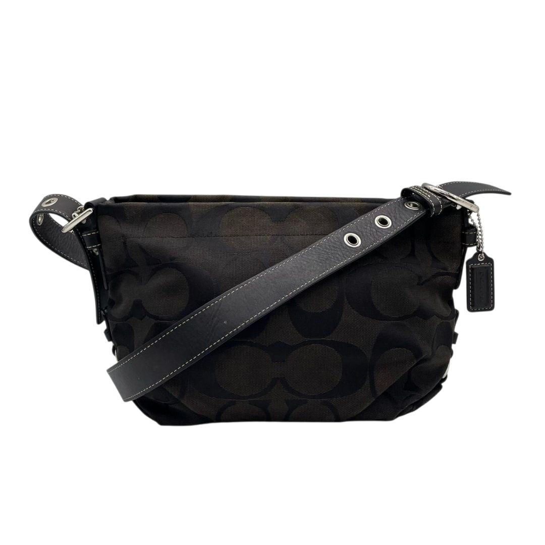 コーチ　ショルダーバッグ　黒　シグネチャー　斜め掛け可　キャンバス　T8　COACH　レザー　本革　ロゴタグ　シルバー金具　F15068　ブラック