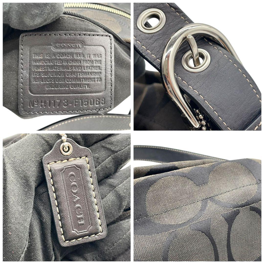 コーチ　ショルダーバッグ　黒　シグネチャー　斜め掛け可　キャンバス　T8　COACH　レザー　本革　ロゴタグ　シルバー金具　F15068　ブラック