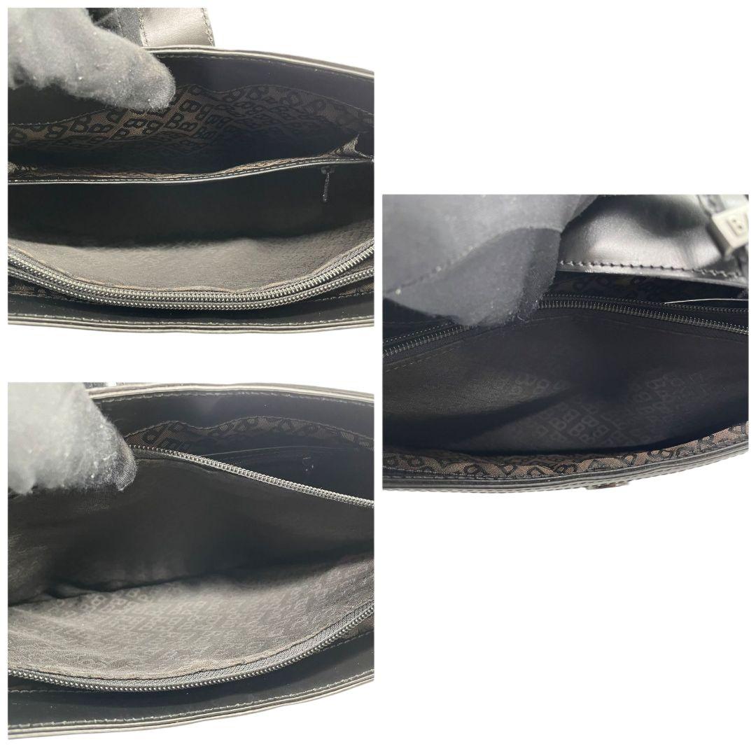 美品 BALLY バリー ハンドバッグ トート ワンショルダー イントレチャート レザー 本革 ブラック ロゴプレート シルバー金具 肩掛け可 F