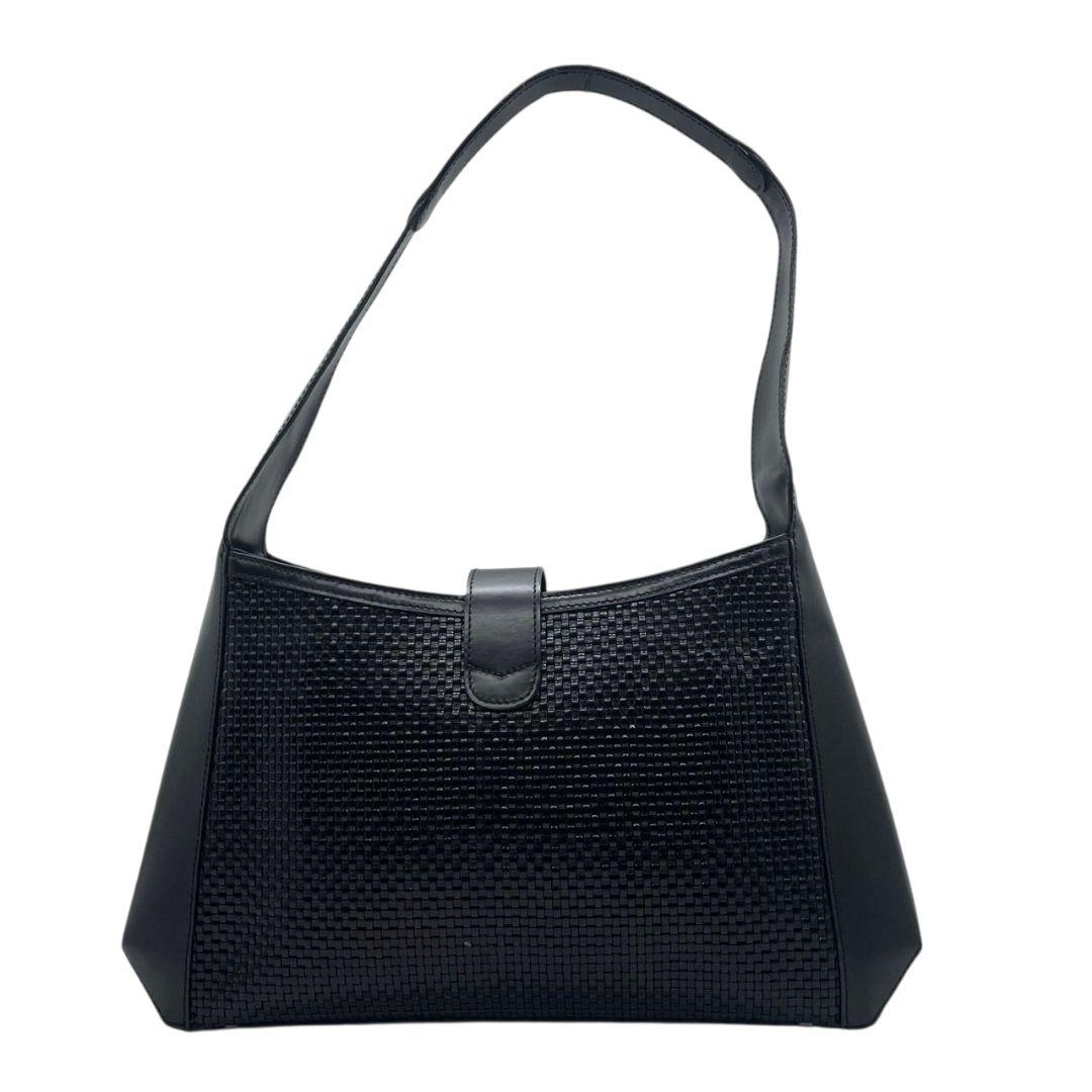 美品 BALLY バリー ハンドバッグ トート ワンショルダー イントレチャート レザー 本革 ブラック ロゴプレート シルバー金具 肩掛け可 F