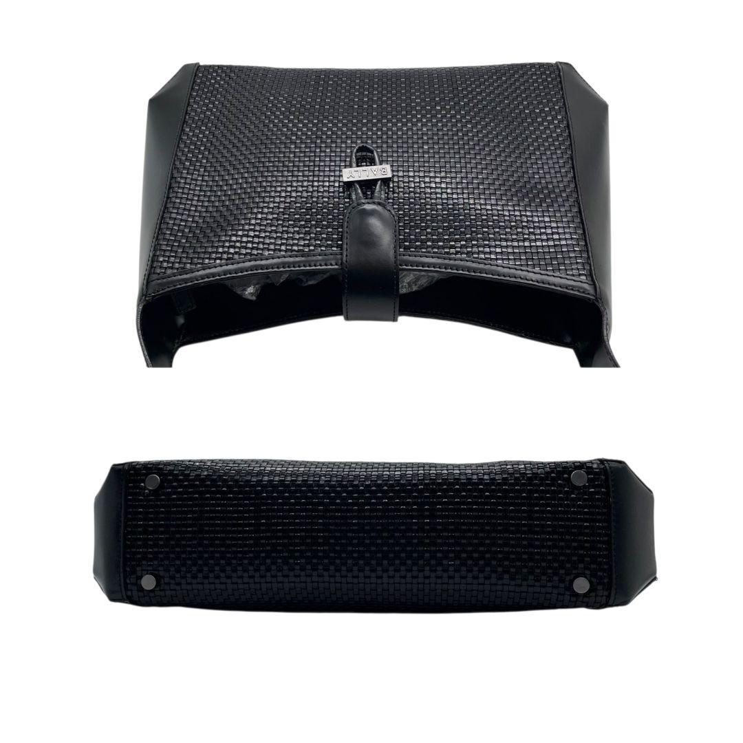 美品 BALLY バリー ハンドバッグ トート ワンショルダー イントレチャート レザー 本革 ブラック ロゴプレート シルバー金具 肩掛け可 F