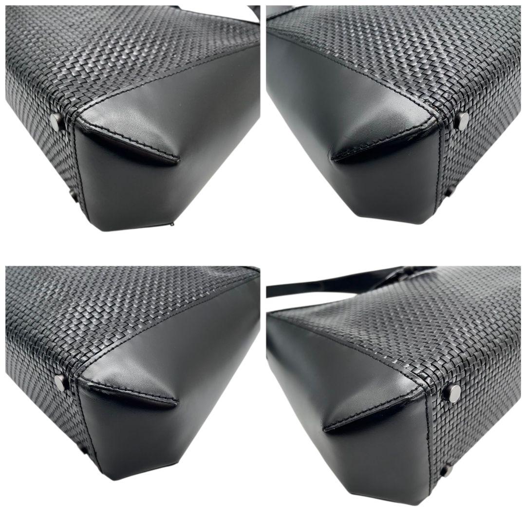 美品 BALLY バリー ハンドバッグ トート ワンショルダー イントレチャート レザー 本革 ブラック ロゴプレート シルバー金具 肩掛け可 F