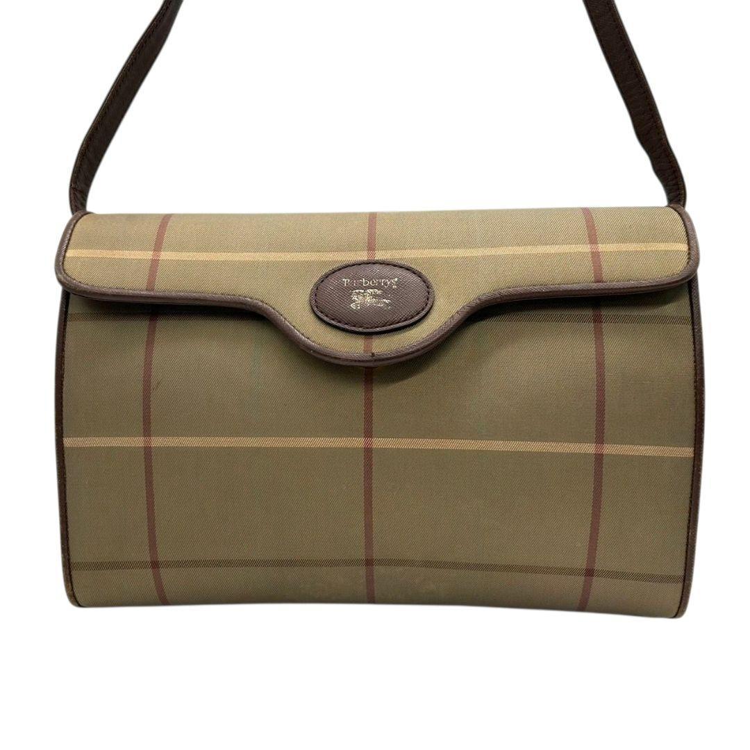 バーバリー ショルダーバッグ 茶 ブラウン ベージュ ノバチェック フラップ 斜め掛け可 ナイロン レザー 本革 ロゴプレート シルバー金具 Burberrys’ おしゃれ 本物保証 鑑定済 スピード発送