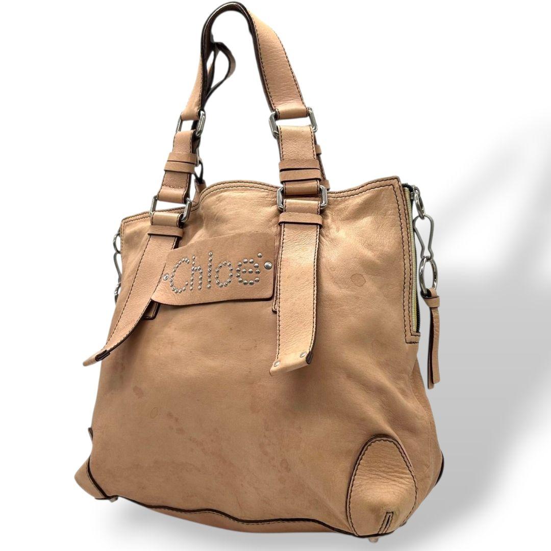 Chloe クロエ トートバッグ ベージュ レザー 本革 ワンショルダー ハンドバッグ A4収納 肩掛け可 肩かけ可 シルバー金具 s33 ブランドロゴ 上品 高級感