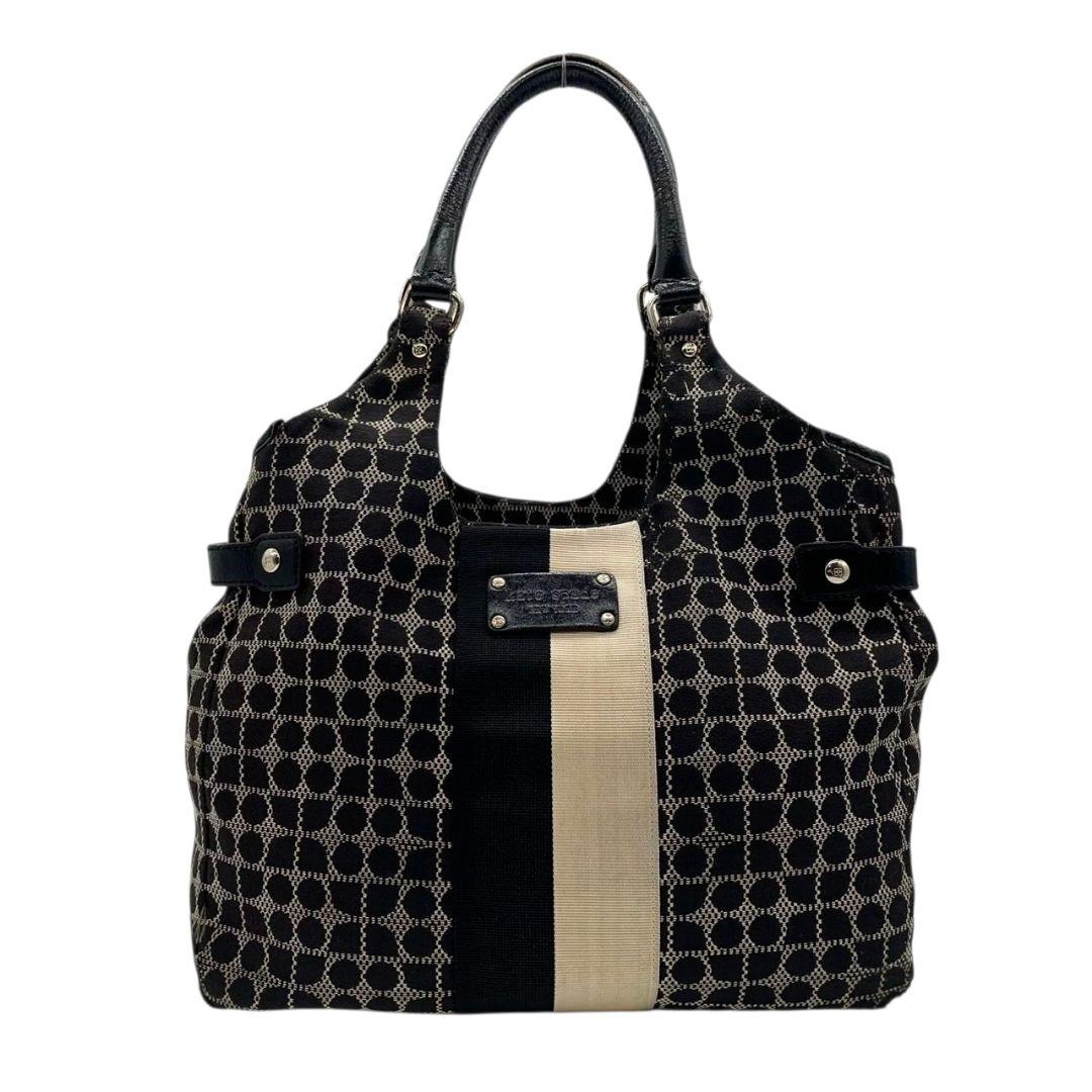 ケイトスペード　トートバッグ　黒　総柄　A4収納　ワンショルダー　本革　T4　ハンドバッグ　kate spade　キャンバス　パテントレザー　肩掛け可　肩かけ可　ロゴプレート　シルバー金具　ブラック