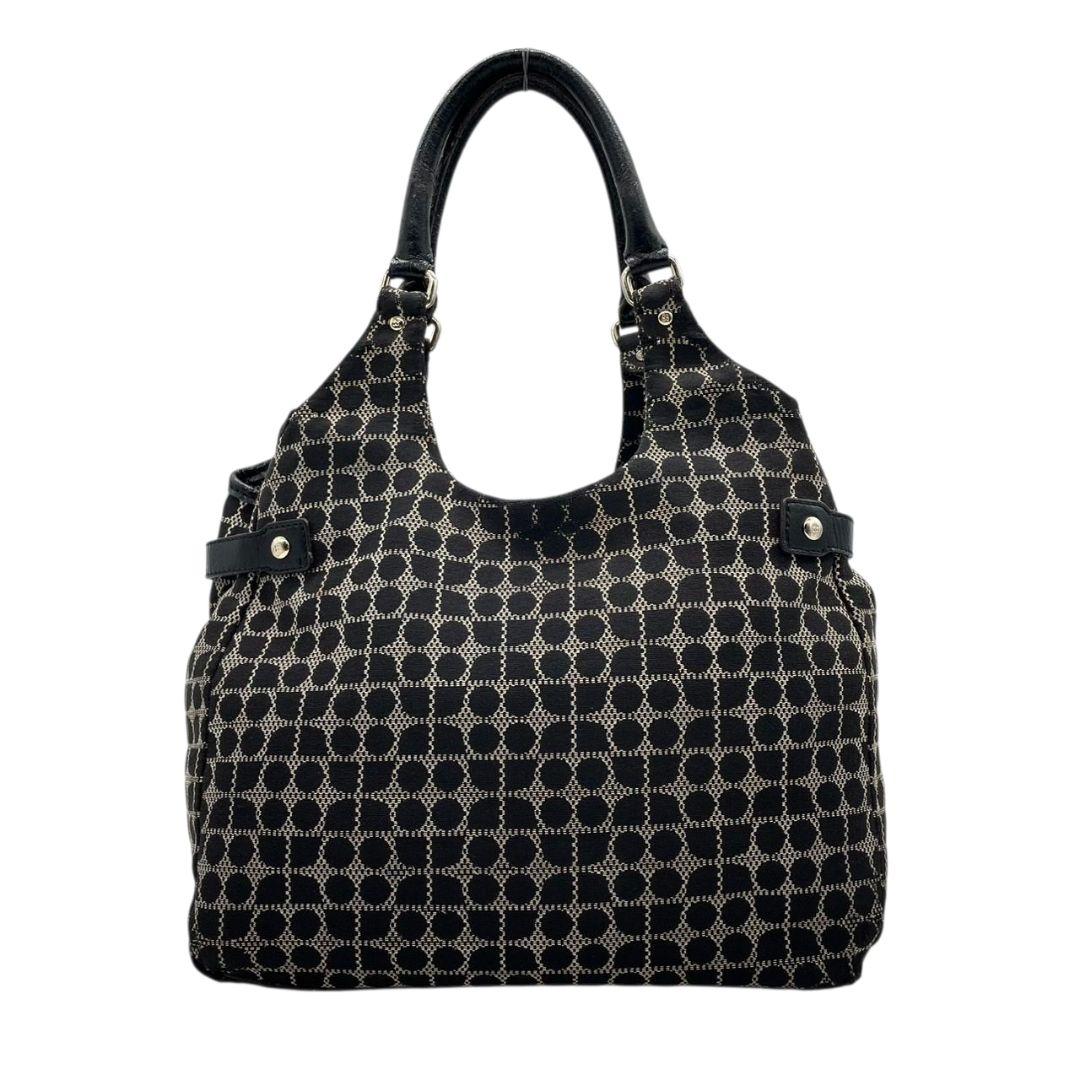 ケイトスペード　トートバッグ　黒　総柄　A4収納　ワンショルダー　本革　T4　ハンドバッグ　kate spade　キャンバス　パテントレザー　肩掛け可　肩かけ可　ロゴプレート　シルバー金具　ブラック