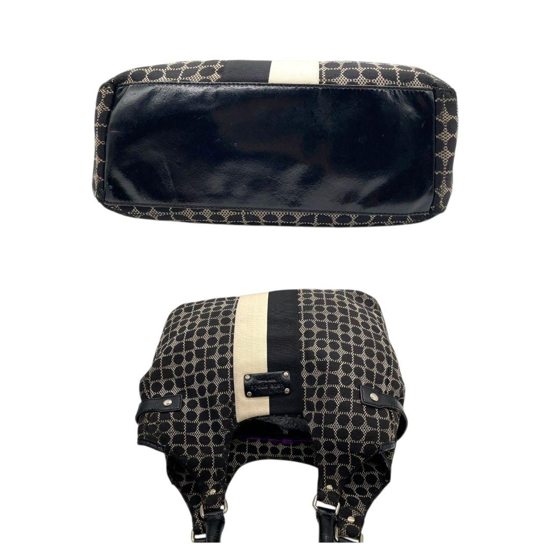 ケイトスペード　トートバッグ　黒　総柄　A4収納　ワンショルダー　本革　T4　ハンドバッグ　kate spade　キャンバス　パテントレザー　肩掛け可　肩かけ可　ロゴプレート　シルバー金具　ブラック