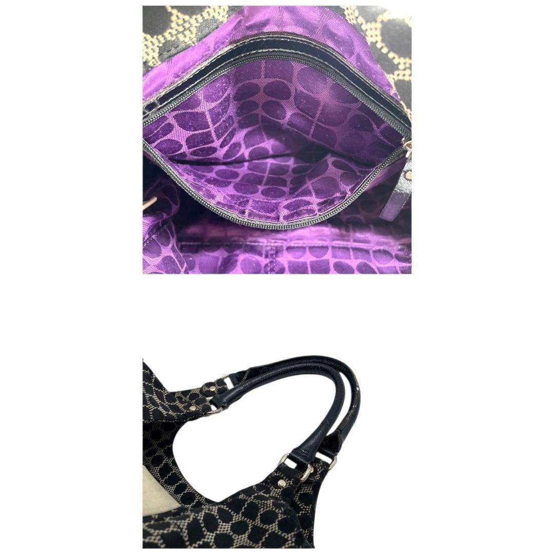 ケイトスペード　トートバッグ　黒　総柄　A4収納　ワンショルダー　本革　T4　ハンドバッグ　kate spade　キャンバス　パテントレザー　肩掛け可　肩かけ可　ロゴプレート　シルバー金具　ブラック