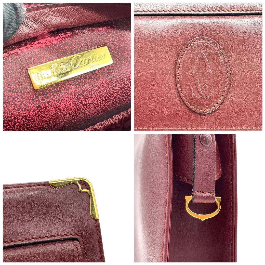カルティエ セカンドバッグ ワインレッド 赤 レッド マストライン ロゴ フラップ クラッチバッグ レザー 本革 ゴールド金具 ロゴプレート Cartier 高級感 上品 通勤 通学