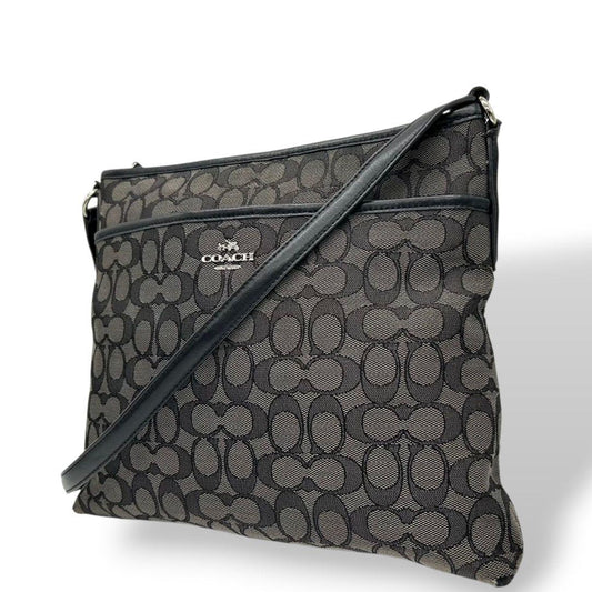 コーチ ショルダーバッグ 黒 ブラック シグネチャー ファイルバッグ 斜め掛け可 キャンバス シルバー金具 ロゴ s63 COACH F58285 メンズ レディース 人気モデル