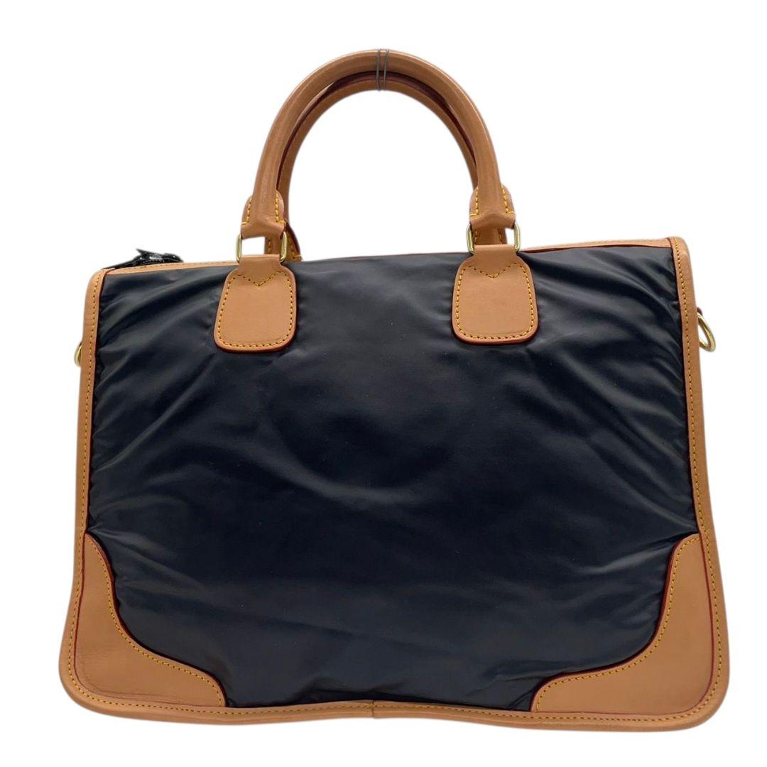 ハンティングワールド トートバッグ 紺 2way 斜め掛け可 ロゴ ナイロン レザー 本革 ボストンバッグ A4収納 ビジネスバッグ ショルダーバッグ ネイビー ゴールド金具 HUNTING WORLD s11