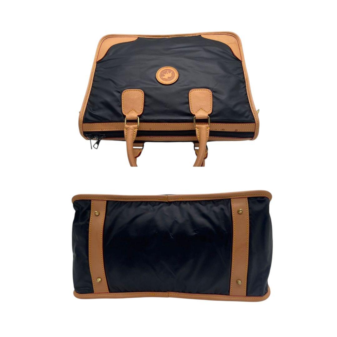 ハンティングワールド トートバッグ 紺 2way 斜め掛け可 ロゴ ナイロン レザー 本革 ボストンバッグ A4収納 ビジネスバッグ ショルダーバッグ ネイビー ゴールド金具 HUNTING WORLD s11