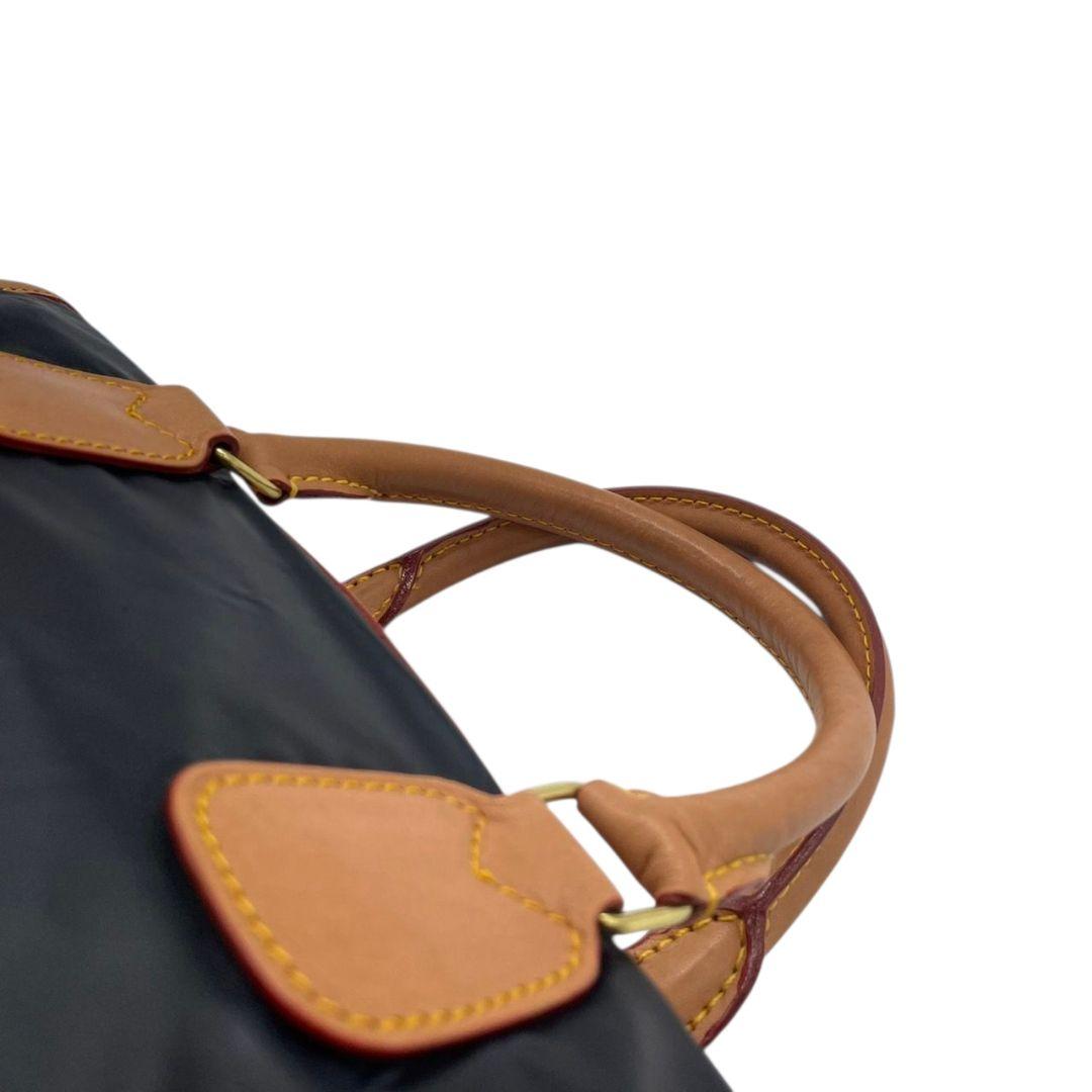 ハンティングワールド トートバッグ 紺 2way 斜め掛け可 ロゴ ナイロン レザー 本革 ボストンバッグ A4収納 ビジネスバッグ ショルダーバッグ ネイビー ゴールド金具 HUNTING WORLD s11