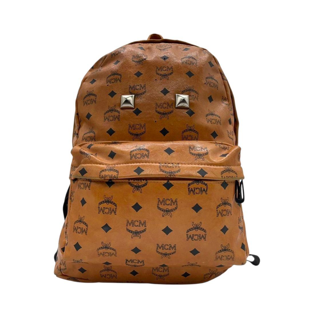 エムシーエム MCM バックパック ヴィセトス柄 茶 ブラウン A4収納 スタッズ レザー 本革 リュックサック T2