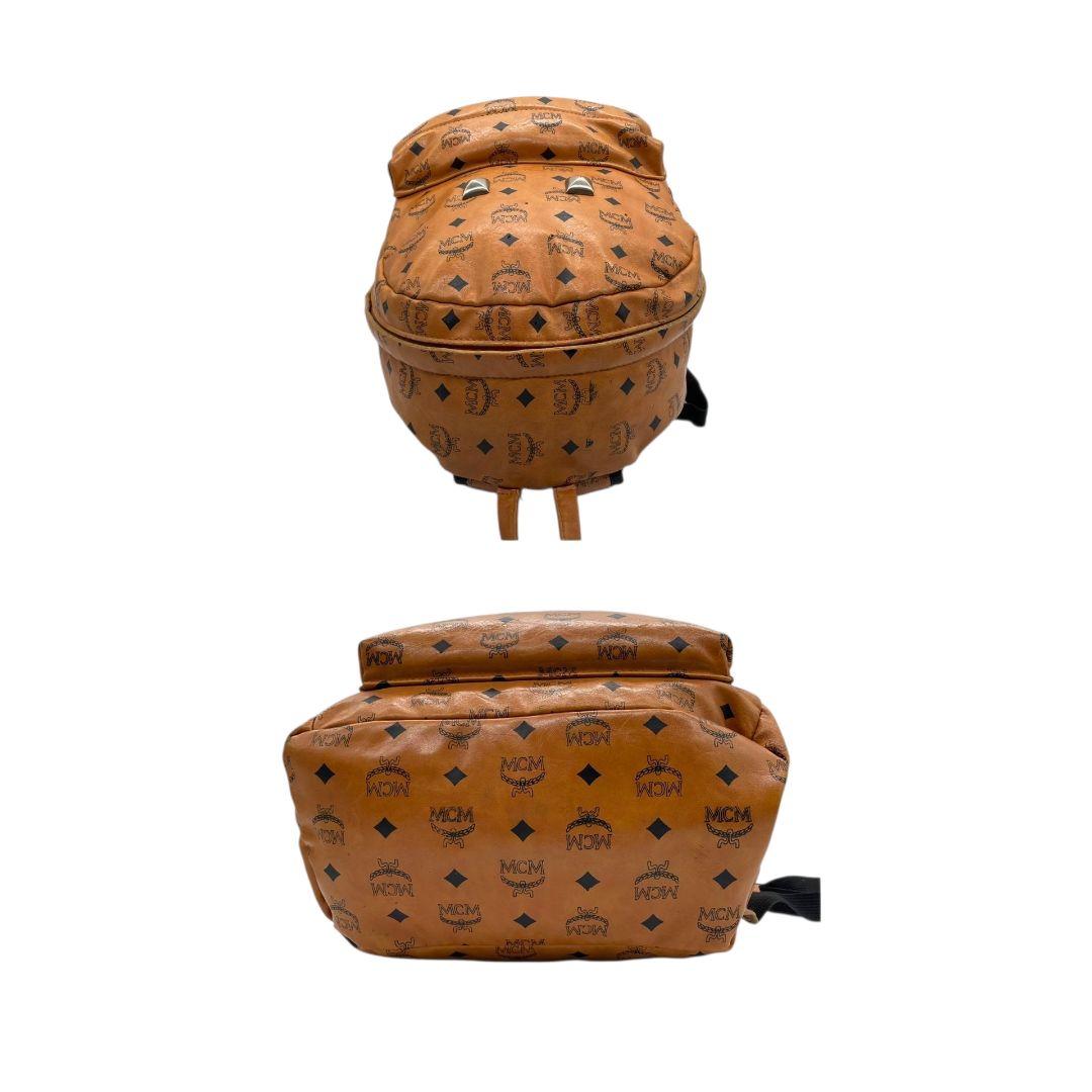 エムシーエム MCM バックパック ヴィセトス柄 茶 ブラウン A4収納 スタッズ レザー 本革 リュックサック T2