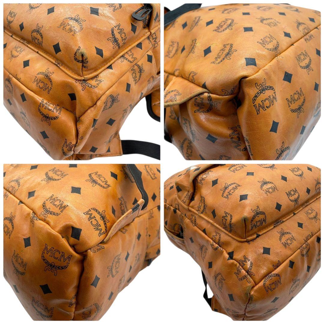 エムシーエム MCM バックパック ヴィセトス柄 茶 ブラウン A4収納 スタッズ レザー 本革 リュックサック T2