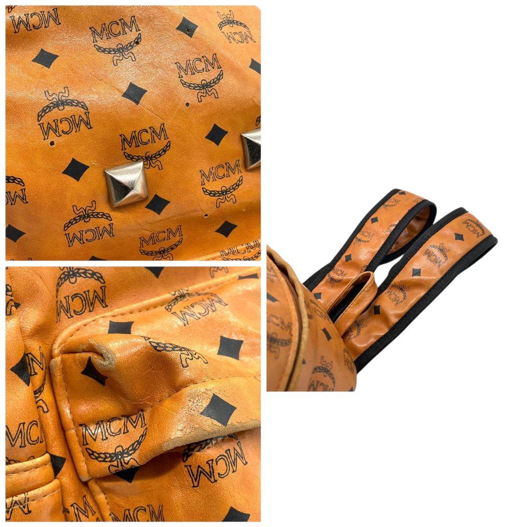 エムシーエム MCM バックパック ヴィセトス柄 茶 ブラウン A4収納 スタッズ レザー 本革 リュックサック T2