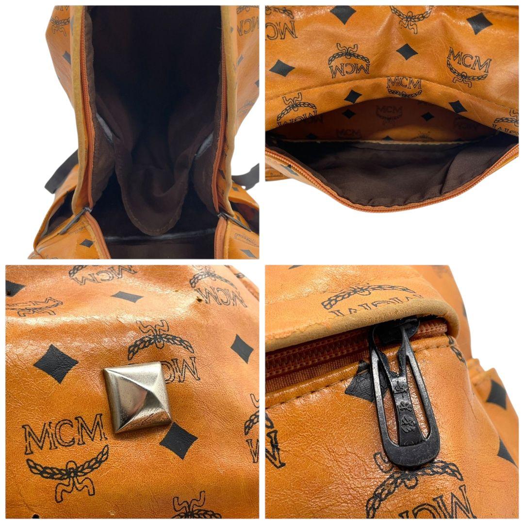 エムシーエム MCM バックパック ヴィセトス柄 茶 ブラウン A4収納 スタッズ レザー 本革 リュックサック T2