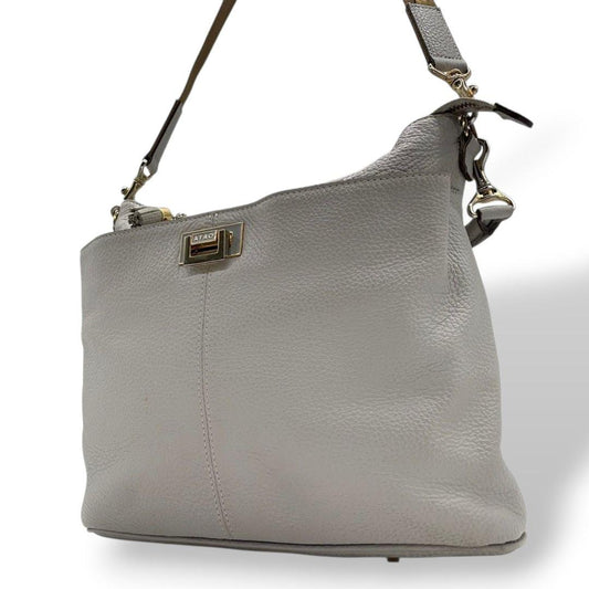 アタオ ATAO エルヴィ Elvy 2way ショルダーバッグ グレー レザー トートバッグ ハンドバッグ ロゴプレート 斜め掛け可 ゴールド金具 本革 T8