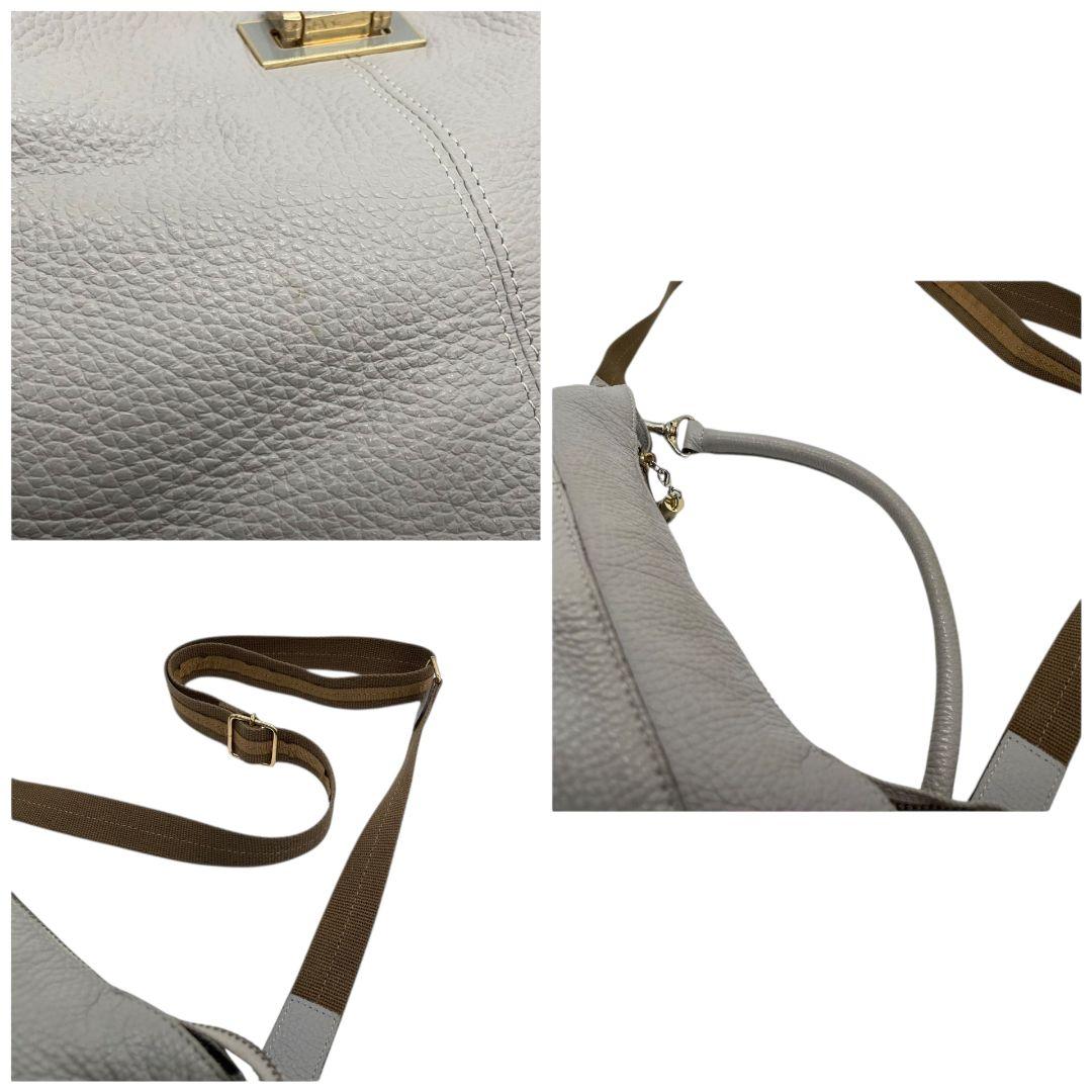 アタオ ATAO エルヴィ Elvy 2way ショルダーバッグ グレー レザー トートバッグ ハンドバッグ ロゴプレート 斜め掛け可 ゴールド金具 本革 T8