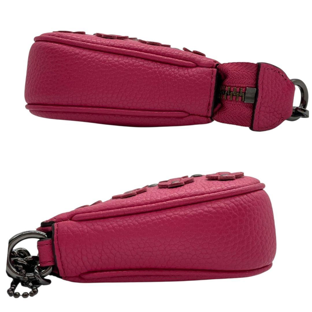 美品 コーチ ハンドバッグ ピンク 花柄 スタッズ レザー ポーチ アクセサリーポーチ 本革 チェーン トートバッグ ロゴプレート ロゴタグ チャーム付き COACH s80