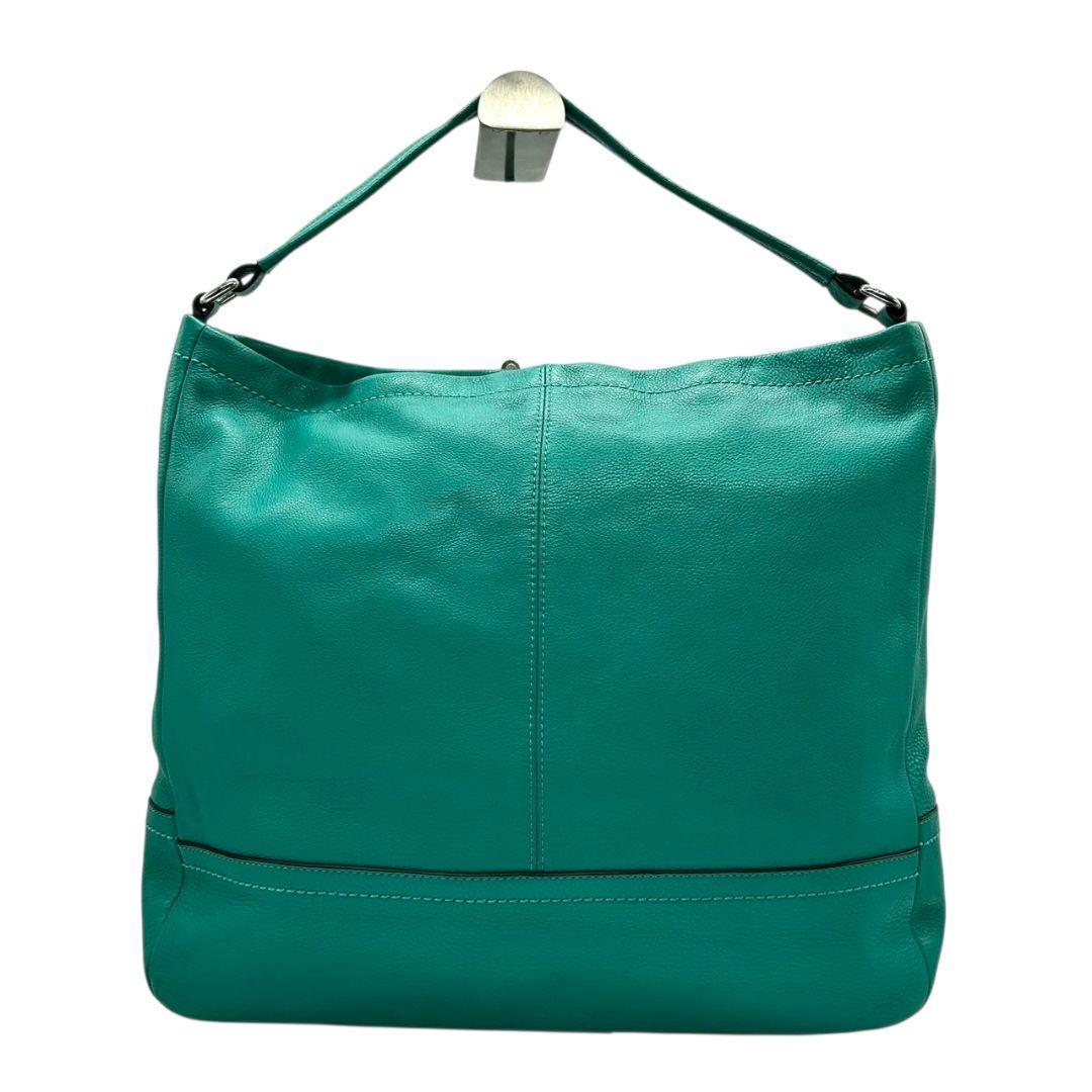 コーチ ハンドバッグ 緑 A4収納 自立可 ロゴプレート レザー トートバッグ 本革 グリーン シルバー金具 F28293