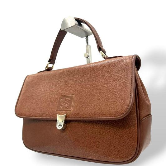 BURBERRY バーバリー ハンドバッグ フラップ 自立 レザー 本革 トート 型押しロゴ ホースロゴ ブラウン Burberrys シルバー金具 ゴールド金具 s48