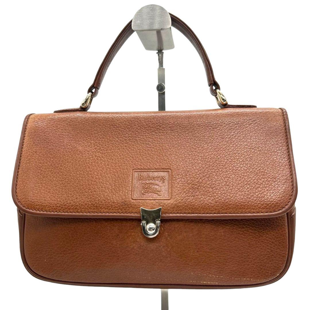 BURBERRY バーバリー ハンドバッグ フラップ 自立 レザー 本革 トート 型押しロゴ ホースロゴ ブラウン Burberrys シルバー金具 ゴールド金具 s48