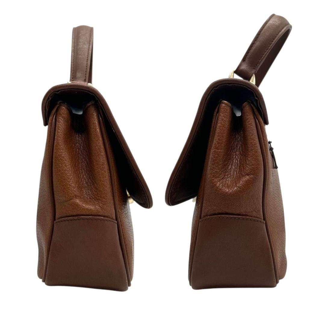 BURBERRY バーバリー ハンドバッグ フラップ 自立 レザー 本革 トート 型押しロゴ ホースロゴ ブラウン Burberrys シルバー金具 ゴールド金具 s48