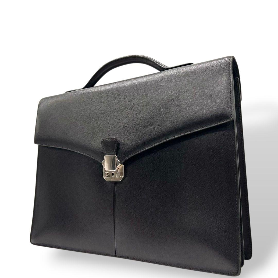 美品 ダンヒル フラップ レザー ビジネスバッグ ダークブラウン A4収納 自立可 シルバー金具 ロゴプレート トートバッグ ハンドバッグ 本革