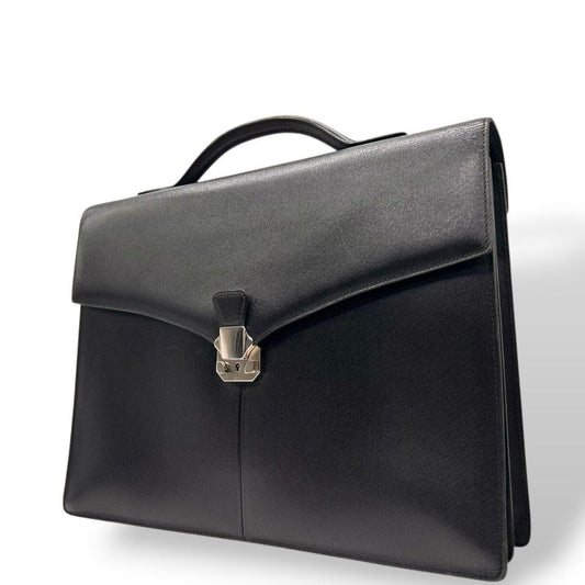 美品 ダンヒル フラップ レザー ビジネスバッグ ダークブラウン A4収納 自立可 シルバー金具 ロゴプレート トートバッグ ハンドバッグ 本革