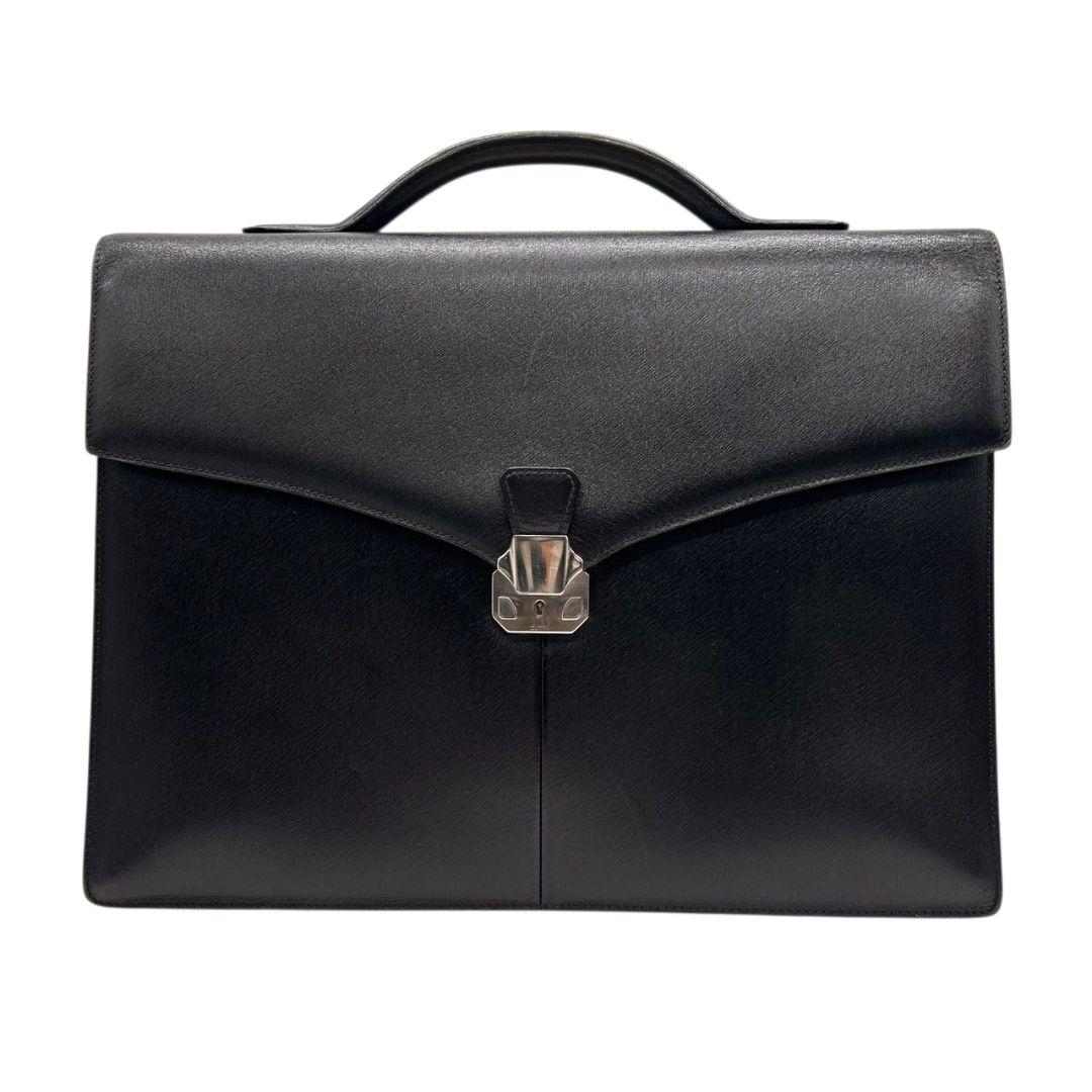 美品 ダンヒル フラップ レザー ビジネスバッグ ダークブラウン A4収納 自立可 シルバー金具 ロゴプレート トートバッグ ハンドバッグ 本革