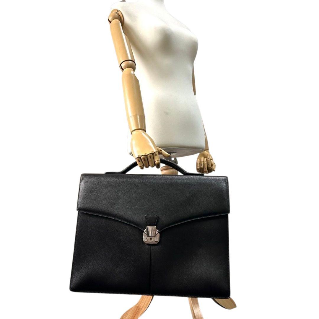 美品 ダンヒル フラップ レザー ビジネスバッグ ダークブラウン A4収納 自立可 シルバー金具 ロゴプレート トートバッグ ハンドバッグ 本革