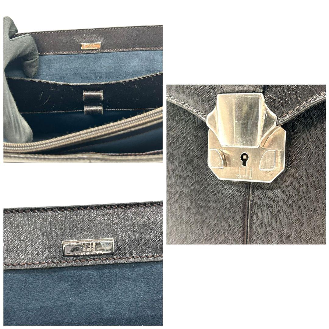 美品 ダンヒル フラップ レザー ビジネスバッグ ダークブラウン A4収納 自立可 シルバー金具 ロゴプレート トートバッグ ハンドバッグ 本革