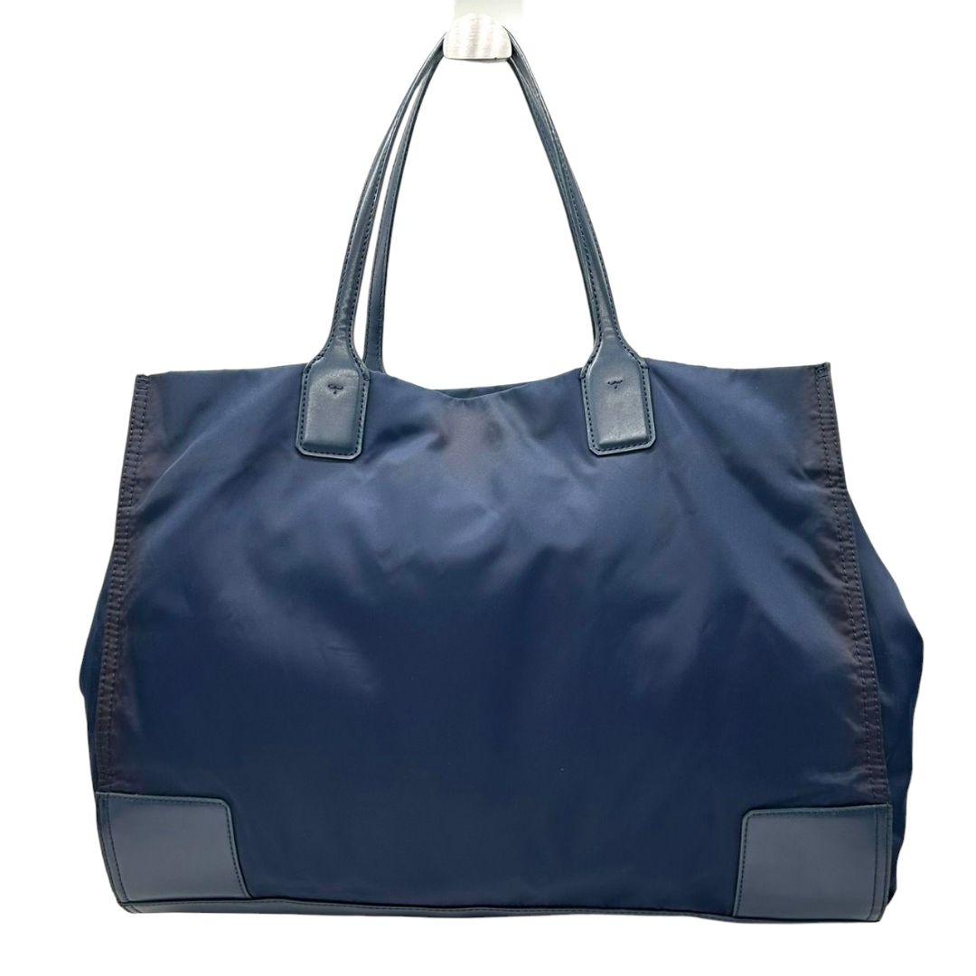 トリーバーチ トートバッグ 紺 デカロゴ A4収納 ワンショルダー T8 ハンドバッグ 肩掛け可 肩かけ可 ネイビー レザー 本革 ナイロン ロゴプレート TORY BURCH