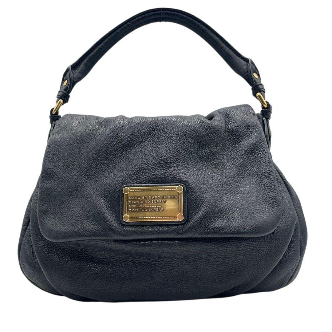 マークバイマークジェイコブス MARC BY MARC JACOBS ショルダーバッグ ブラック 黒 レザー 本革 2way トートバッグ ハンドバッグ 斜め掛け可 A4収納 ロゴプレート ゴールド金具
