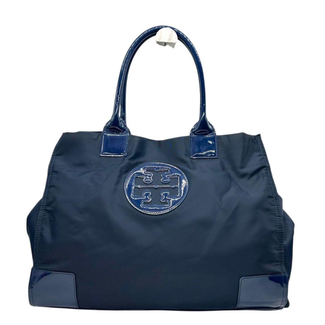 トリーバーチ トートバッグ 紺 デカロゴ A4収納 ワンショルダー H ハンドバッグ 肩掛け可 肩かけ可 ネイビー エナメル ナイロン TORY BURCH