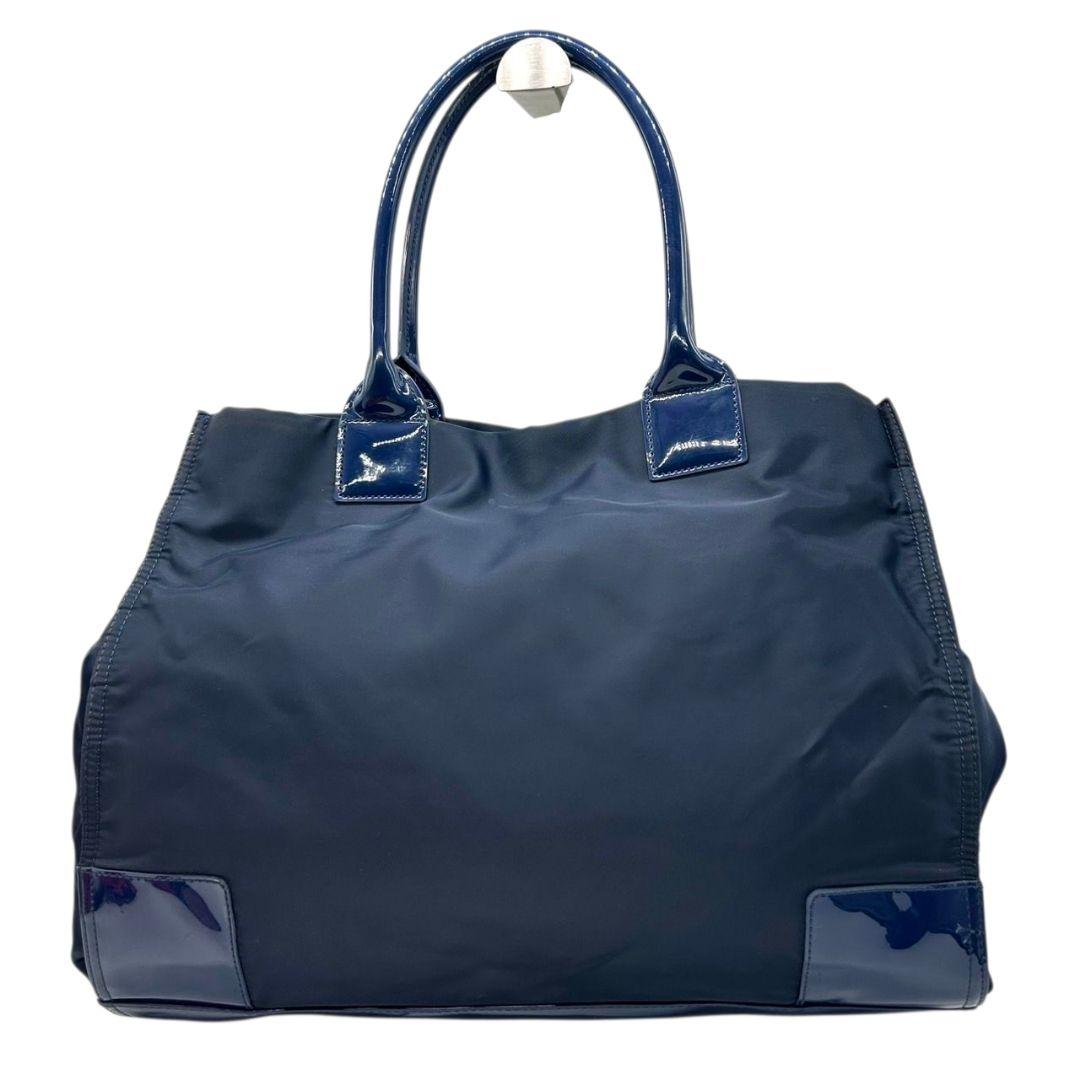 トリーバーチ トートバッグ 紺 デカロゴ A4収納 ワンショルダー H ハンドバッグ 肩掛け可 肩かけ可 ネイビー エナメル ナイロン TORY BURCH